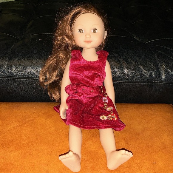 American Girl Other - American Girl Wellie Wishers Willa 14.5 Doll American Girl Doll Red Velvet Dress